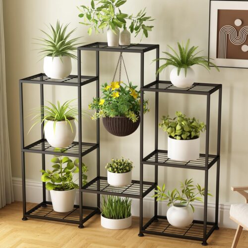 1 Metal Plant Stand Indoor Metal Plant Stands Outdoor Tiered Plant Shelf for Multiple Plants, 4 Tiers 8 Potted Plant Rack Holder Garden Shelves Flower Stand for Living Room Patio Corner (8 Tiers-B)