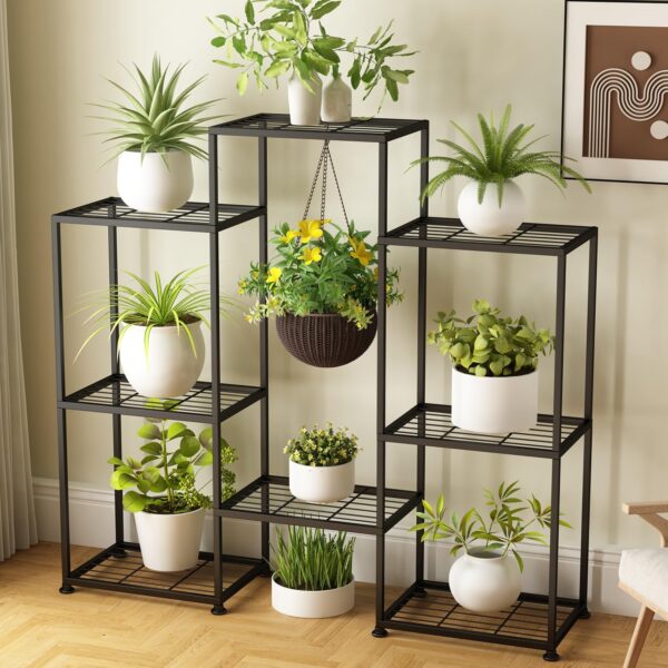 Metal Plant Stand Indoor Metal Plant Stands Outdoor Tiered Plant Shelf for Multiple Plants, 4 Tiers 8 Potted Plant Rack Holder Garden Shelves Flower Stand for Living Room Patio Corner (8 Tiers-B) 1