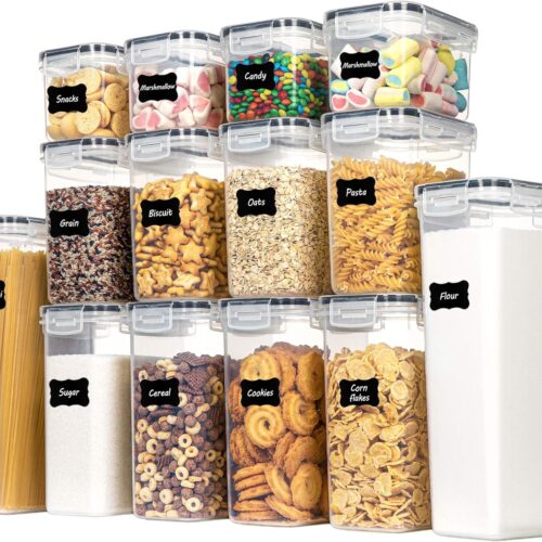 1 Airtight Food Storage Containers Set, 14 PCS Kitchen Storage Containers with Lids for Flour, Sugar and Cereal, Plastic Dry Food Canisters for Pantry Organization and Storage