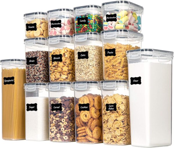 Airtight Food Storage Containers Set, 14 PCS Kitchen Storage Containers with Lids for Flour, Sugar and Cereal, Plastic Dry Food Canisters for Pantry Organization and Storage 1