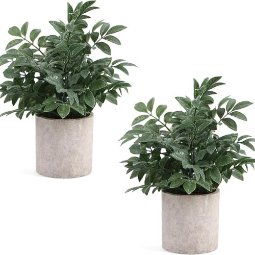 1 2 Pack Small Fake Plants Potted Artificial Herb Plants for Shelf Desk Home Bathroom Farmhouse Room Coffee Table Decor (Gray Green)