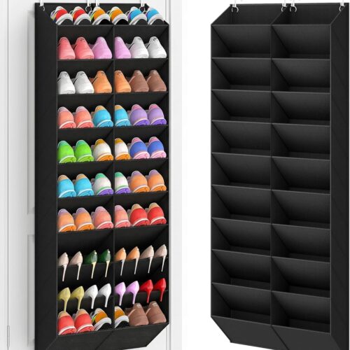1 20-30 Pairs Over the Door Shoe Organizer, Breathable Pockets Hanging Shoe Storage for Closet, 10-Tier Door Shoes Rack, Handing Shoes Holder Fit All the Family's Sneakers, Boots, Heels, Black