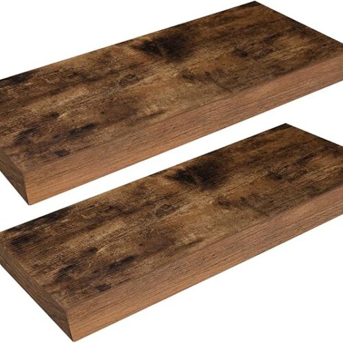 1 Floating Shelves for Wall, Wall Mounted Shelf Set of 2, 15.7" Hanging Shelf with Invisible Brackets, for Wall Decor Storage in Bathroom Bedroom Kitchen Living Room Office, Rustic Brown BF40BJ01