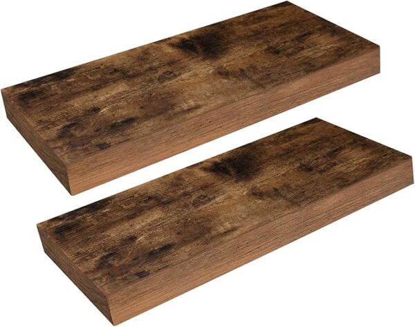 Floating Shelves for Wall, Wall Mounted Shelf Set of 2, 15.7" Hanging Shelf with Invisible Brackets, for Wall Decor Storage in Bathroom Bedroom Kitchen Living Room Office, Rustic Brown BF40BJ01 1