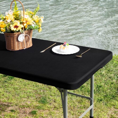 1 Rectangle 4ft Fitted Table Cover Elastic Tablecloth 4ft Stretch Spandex Table Top Cover for Dining Indoor Outdoor Party Black 23X48 Inch