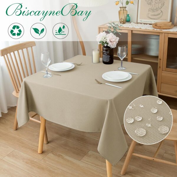 Textured Fabric Square Tablecloths 54x54 Inches, Natural Water Resistant Spill Proof Table Cloth Washable Small Card Folding Table Covers for Dining, Kitchen, Wedding and Parties 2