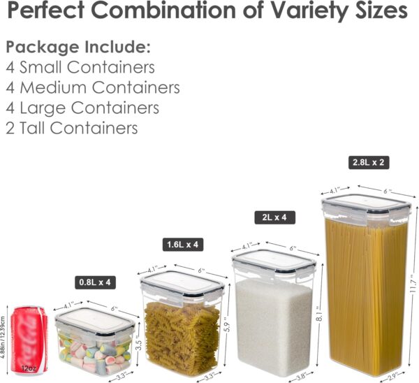 Airtight Food Storage Containers Set, 14 PCS Kitchen Storage Containers with Lids for Flour, Sugar and Cereal, Plastic Dry Food Canisters for Pantry Organization and Storage 2