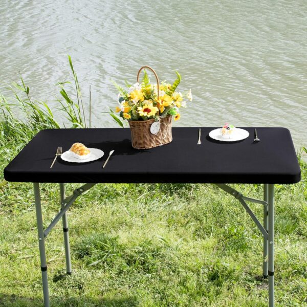 Rectangle 4ft Fitted Table Cover Elastic Tablecloth 4ft Stretch Spandex Table Top Cover for Dining Indoor Outdoor Party Black 23X48 Inch 2