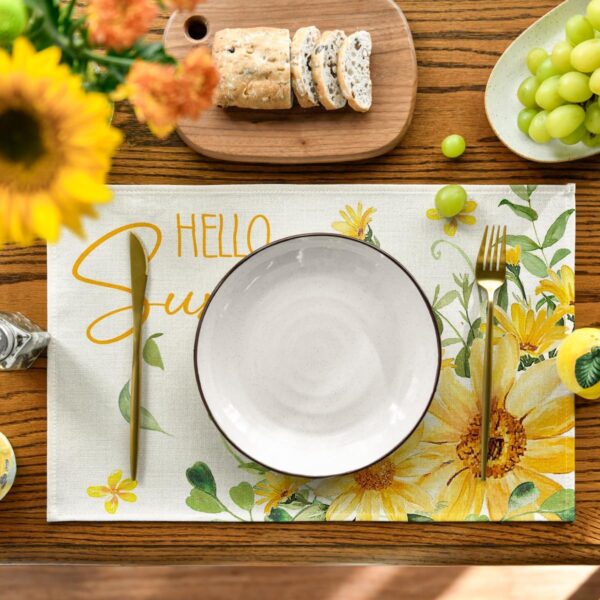 Hello Sunshine Sunflower Summer Placemats Set of 4, 12x18 Inch Seasonal Spring Holiday Table Mats for Party Kitchen Dining Decoration 2