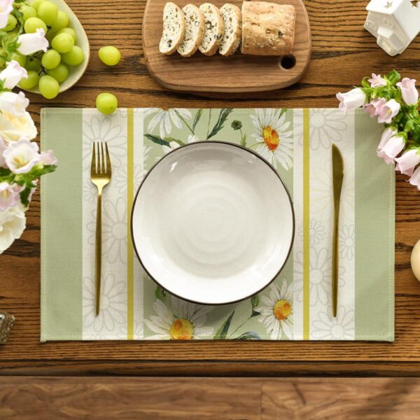 Eucalyptus Leaves Daisy Vase Placemats for Dining Table, 12 x 18 Inch Spring Easter Summer Seasonal Holiday Decoration Rustic Vintage Washable Table Mats Set of 4 Green 2