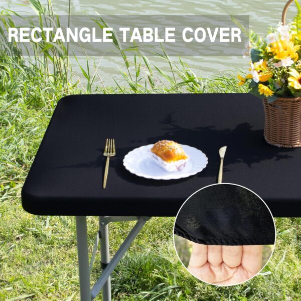 Rectangle 4ft Fitted Table Cover Elastic Tablecloth 4ft Stretch Spandex Table Top Cover for Dining Indoor Outdoor Party Black 23X48 Inch 3
