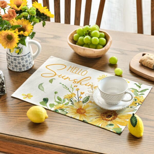 Hello Sunshine Sunflower Summer Placemats Set of 4, 12x18 Inch Seasonal Spring Holiday Table Mats for Party Kitchen Dining Decoration 3