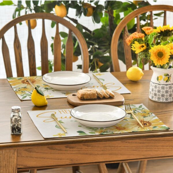 Hello Sunshine Sunflower Summer Placemats Set of 4, 12x18 Inch Seasonal Spring Holiday Table Mats for Party Kitchen Dining Decoration 4