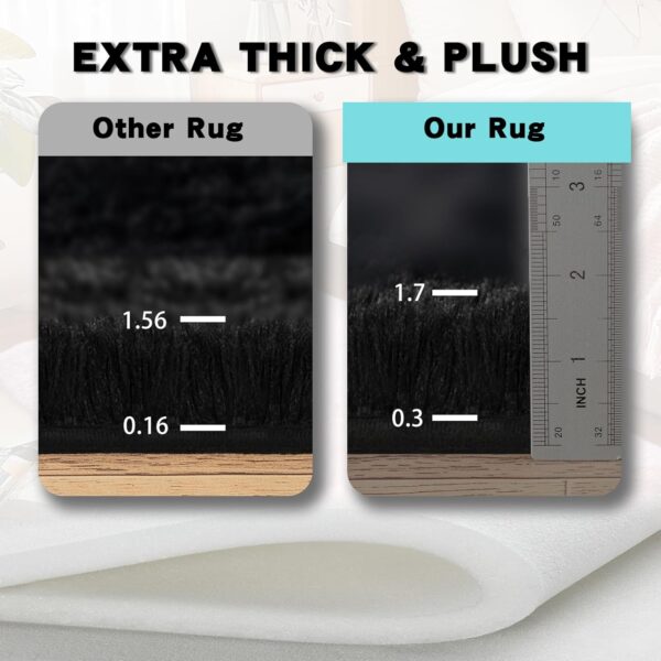 Black Area Rug for Bedroom, 2x3 Small Rugs for Living Room Nursery Kids Room Dorm Home Decor Aesthetic, Fluffy Shaggy Rug with 4 Anti-Slip Carpet Tapes 2