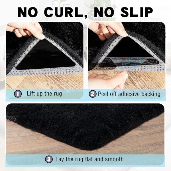 Black Area Rug for Bedroom, 2x3 Small Rugs for Living Room Nursery Kids Room Dorm Home Decor Aesthetic, Fluffy Shaggy Rug with 4 Anti-Slip Carpet Tapes 3