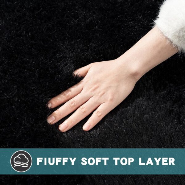 Black Area Rug for Bedroom, 2x3 Small Rugs for Living Room Nursery Kids Room Dorm Home Decor Aesthetic, Fluffy Shaggy Rug with 4 Anti-Slip Carpet Tapes 4