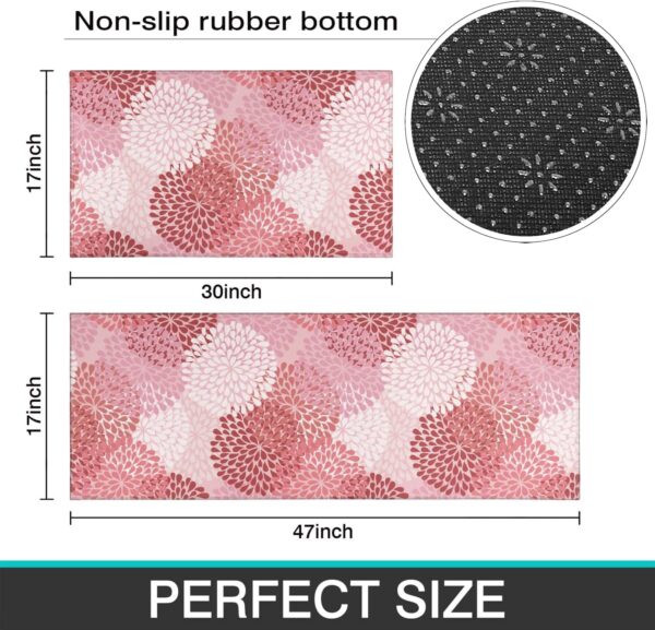 Pink Floral Kitchen Rug Mat Decor Sets of 2 Non-Slip Washable Pink Kitchen Mats for Floor 2 Piece 3