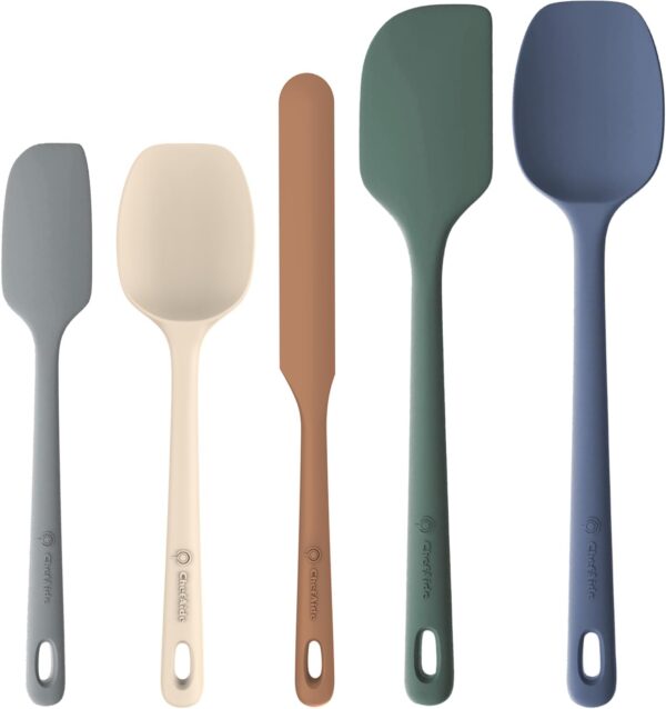 ChefAide 5 Pieces Silicone Spatula Set, Food Grade Rubber Spatula, Upgrade Strong Handle with Ergonomic Grip, Heat Resistant Up to 600°F for Nonstick Cookware, Cooking 1