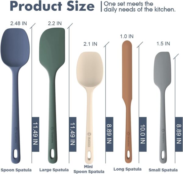 ChefAide 5 Pieces Silicone Spatula Set, Food Grade Rubber Spatula, Upgrade Strong Handle with Ergonomic Grip, Heat Resistant Up to 600°F for Nonstick Cookware, Cooking 2