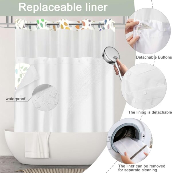 No Hook Shower Curtain with Snap in Liner Set, Boho Colorful Leaves Design, Waterproof Washable Fabric Floral Shower Curtains for Bathroom Decor with See Through Mesh Top Window 71x74 Inch 4