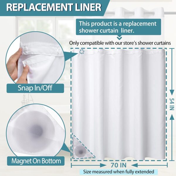 Conbo Mio 1 Pack Hotel Fabric Snap in Shower Curtain Liner Replacement Removable Water Repellent Liner for Bathroom Shower Curtain Liner 70W X 54H 2