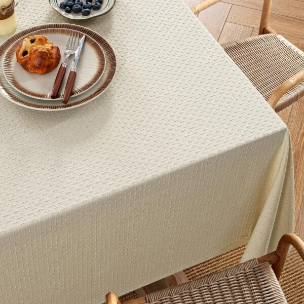 MIULEE Natural Beige Linen Cotton Table Cloth Rectangle Tablecloth Spring Waterproof Spillproof Cross-Star Textured Table Cloth Decorative Farmhouse Style for Dining Party Weddings 52x70 Inch 2
