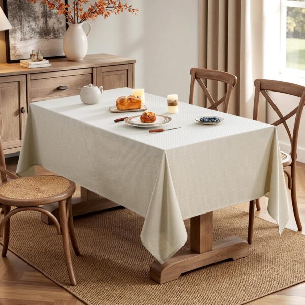 MIULEE Natural Beige Linen Cotton Table Cloth Rectangle Tablecloth Spring Waterproof Spillproof Cross-Star Textured Table Cloth Decorative Farmhouse Style for Dining Party Weddings 52x70 Inch 4