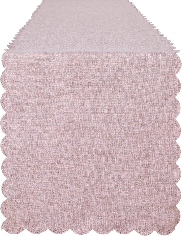 Pink Cotton Linen Table Runner 13 x 108 Inches, Farmhouse Scallop Style Linen for Kitchen Dining Coffee Parties Wedding Home Decor 1