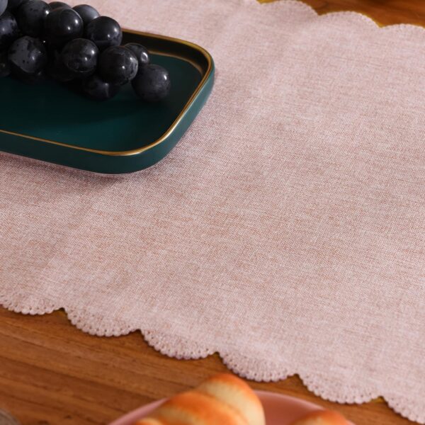 Pink Cotton Linen Table Runner 13 x 108 Inches, Farmhouse Scallop Style Linen for Kitchen Dining Coffee Parties Wedding Home Decor 4