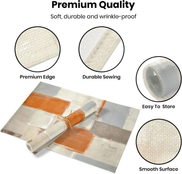 Modern Art Placemats Set of 4 Orange Abstract Painting Place Mats Washable Linen Beige Placemat for Kitchen Dining Table Home Party Banquet Decor 18x12 Inches 2
