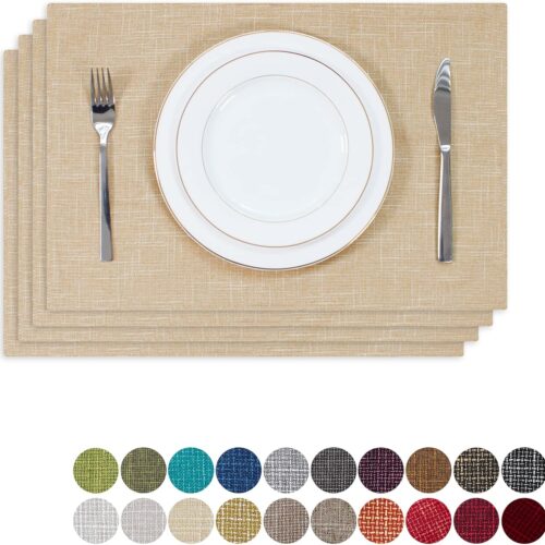 KHLS-SEV-AP-895_1 Kevin Textile Burlap Linen Placemats Set of 4 Heat Resistant Dining Table Place Mats Washable Kitchen Table Mats, 13 x19 inches, Cream Beige