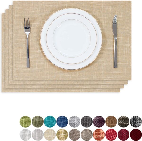 Kevin Textile Burlap Linen Placemats Set of 4 Heat Resistant Dining Table Place Mats Washable Kitchen Table Mats, 13 x19 inches, Cream Beige 1