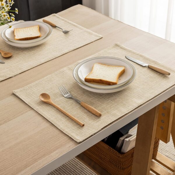 Kevin Textile Burlap Linen Placemats Set of 4 Heat Resistant Dining Table Place Mats Washable Kitchen Table Mats, 13 x19 inches, Cream Beige 3