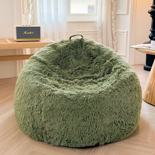 WF0565MAX_1 XeGe Comfy Bean Bag Cover(No Filler), Fluffy Stuffed Animal Storage Bean Bag Chair Cover for Bedroom Home Decor, Furry Fuzzy Bean Bag Cover for Adults Teens Kids, 100% Polyester, Anti-slip, Sage Green