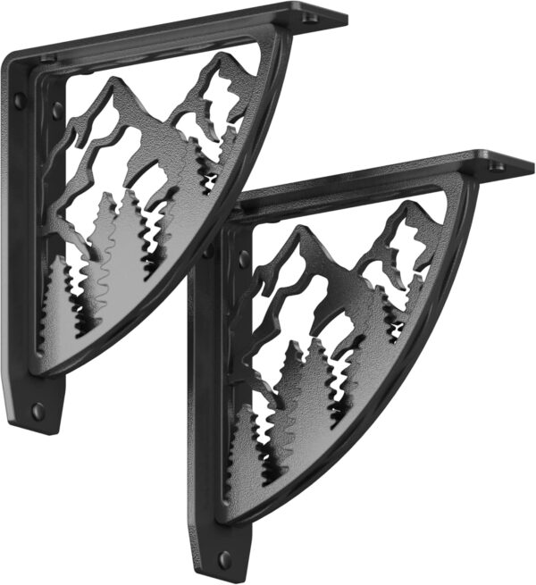 STARBY Heavy Duty Shelf Brackets. 2 Pack, 8" x 8" Fireplace Mantel Corbels. L Shaped Metal Bracket Counter Supports. Designer Wrought Iron Black. DIY Hardware Included. 500 Lb Capacity. Made in USA 1