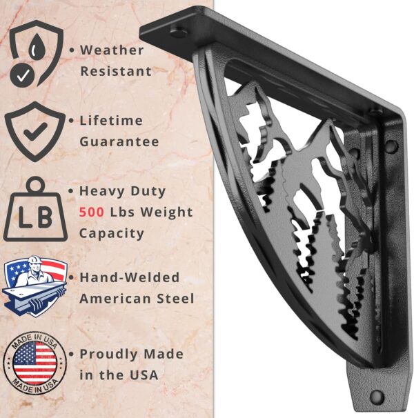 STARBY Heavy Duty Shelf Brackets. 2 Pack, 8" x 8" Fireplace Mantel Corbels. L Shaped Metal Bracket Counter Supports. Designer Wrought Iron Black. DIY Hardware Included. 500 Lb Capacity. Made in USA 2