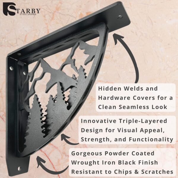 STARBY Heavy Duty Shelf Brackets. 2 Pack, 8" x 8" Fireplace Mantel Corbels. L Shaped Metal Bracket Counter Supports. Designer Wrought Iron Black. DIY Hardware Included. 500 Lb Capacity. Made in USA 4