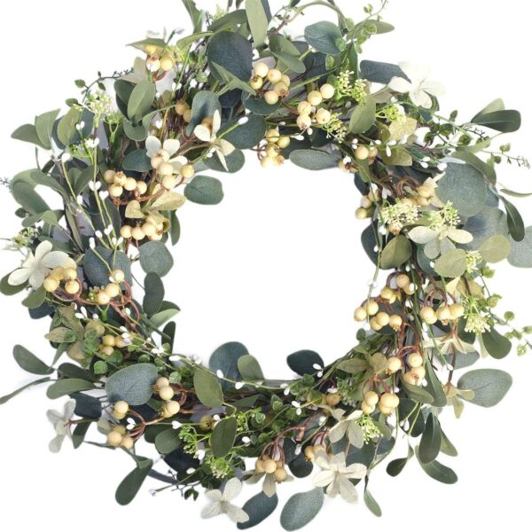 20Inch Artificial Eucalyptus Berry Wreath Green Leaf Eucalyptus Wreaths Spring Summer Wreath for Front Door Window Hanging Wall Party Decorations (20in) 1