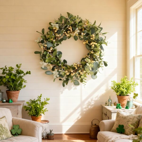 20Inch Artificial Eucalyptus Berry Wreath Green Leaf Eucalyptus Wreaths Spring Summer Wreath for Front Door Window Hanging Wall Party Decorations (20in) 3