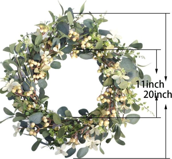 20Inch Artificial Eucalyptus Berry Wreath Green Leaf Eucalyptus Wreaths Spring Summer Wreath for Front Door Window Hanging Wall Party Decorations (20in) 4
