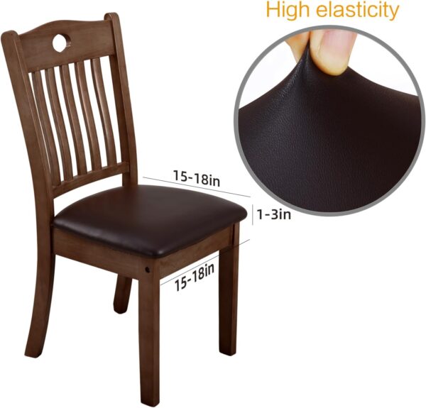 YISUN Chair Seat Covers Set of 6, Pu Leather Waterproof Dining Room Chair Covers, Stretch Chair Cover for Dining Room Chair Protector Slipcover for Kitchen, Hotel (Pu Coffee, 6) 3