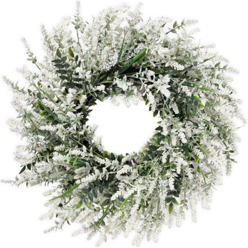26'' Large Lavender & Eucalyptus Wreath for Front Door - Artificial Eucalyptus Leaves Greenery Outdoor Wreath for Wedding Farmhouse Porch Wall Room Home Decor (White)