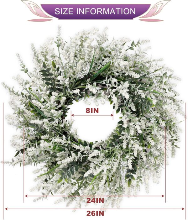 26'' Large Lavender & Eucalyptus Wreath for Front Door - Artificial Eucalyptus Leaves Greenery Outdoor Wreath for Wedding Farmhouse Porch Wall Room Home Decor (White) 2