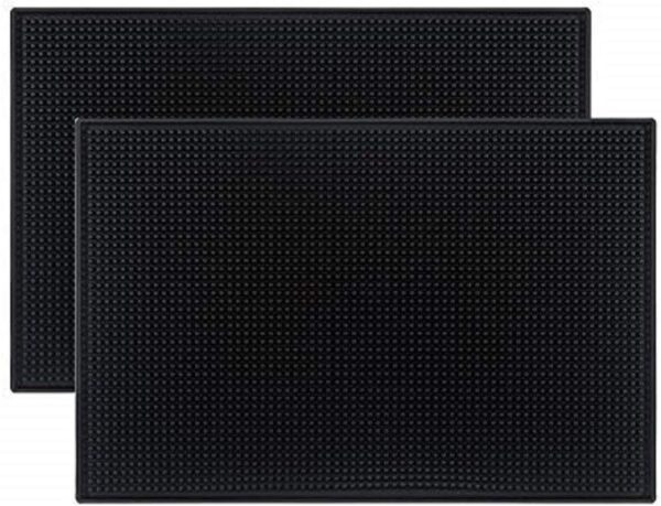 Tebery 2 Pack Black Bar Mat, 18" x 12" Rubber Dish Drying Mat for Countertop, Non Slip Cocktail Service Spill Mats for Bartending, Coffee Bar Mats Accessories for Home Kitchen 1