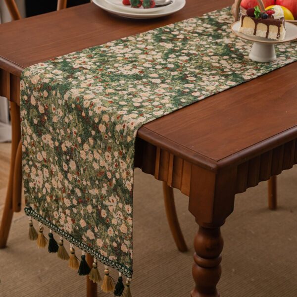 Floral Spring Summer Table Runner for Living Room Jacquard Flower Dining Table Runner with Tassels Daisy Decorative Elegant Natural Table Runners 13 x 48 Inch Green 3
