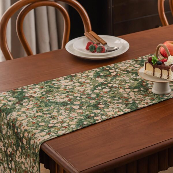 Floral Spring Summer Table Runner for Living Room Jacquard Flower Dining Table Runner with Tassels Daisy Decorative Elegant Natural Table Runners 13 x 48 Inch Green 4