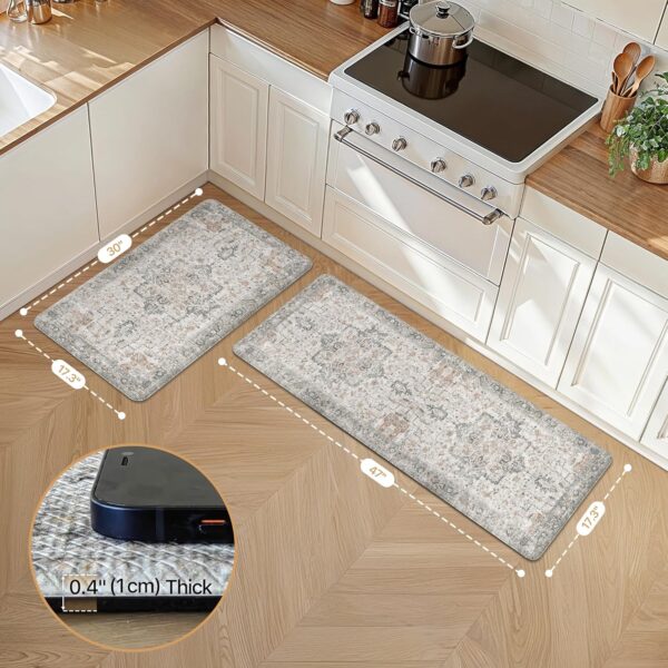GENIMO Kitchen Mats for Floor 2PCs, Washable Anti Fatigue Mat for Cushioned, 17.3"x47"+17.3"x30", Waterproof Kitchen Rugs, Non Slip Comfort Standing Mat Rug for Home, Sink, Laundry, LightTaupeBrown 2