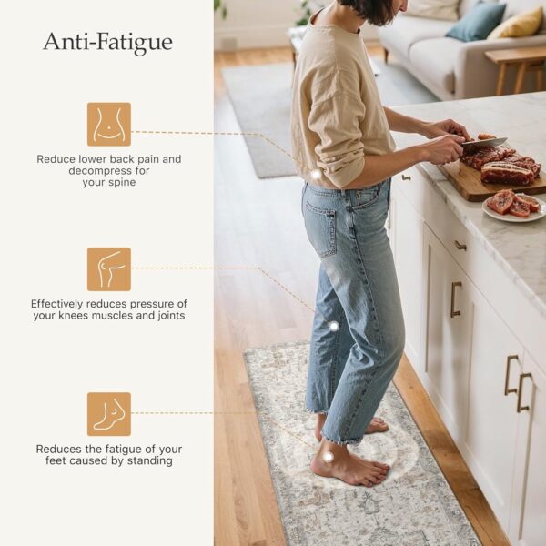 GENIMO Kitchen Mats for Floor 2PCs, Washable Anti Fatigue Mat for Cushioned, 17.3"x47"+17.3"x30", Waterproof Kitchen Rugs, Non Slip Comfort Standing Mat Rug for Home, Sink, Laundry, LightTaupeBrown 3