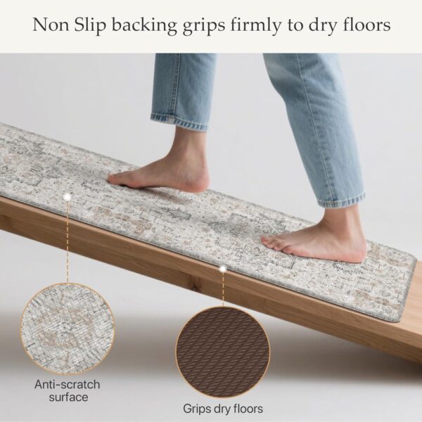 GENIMO Kitchen Mats for Floor 2PCs, Washable Anti Fatigue Mat for Cushioned, 17.3"x47"+17.3"x30", Waterproof Kitchen Rugs, Non Slip Comfort Standing Mat Rug for Home, Sink, Laundry, LightTaupeBrown 4