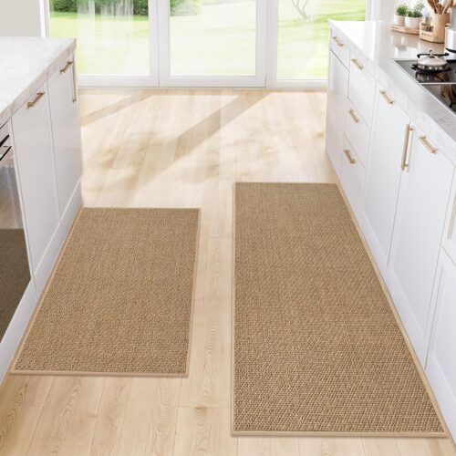 WF11514MAX_1 Kitchen Rugs and Mats, Non Slip Washable Set of 2 PCS, Absorbent Kitchen Mats for Floor, Kitchen Runner Rug, Rubber Backing, for Kitchen Decor, Front of Sink(Khaki, 20’’x 32’’+ 20’’x 47’’)